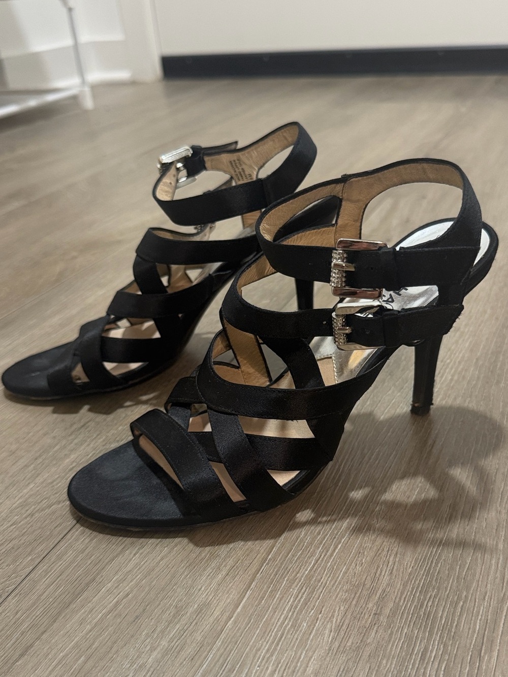 Michael Kors Strappy Black High Heel Sandals with Dual Buckles